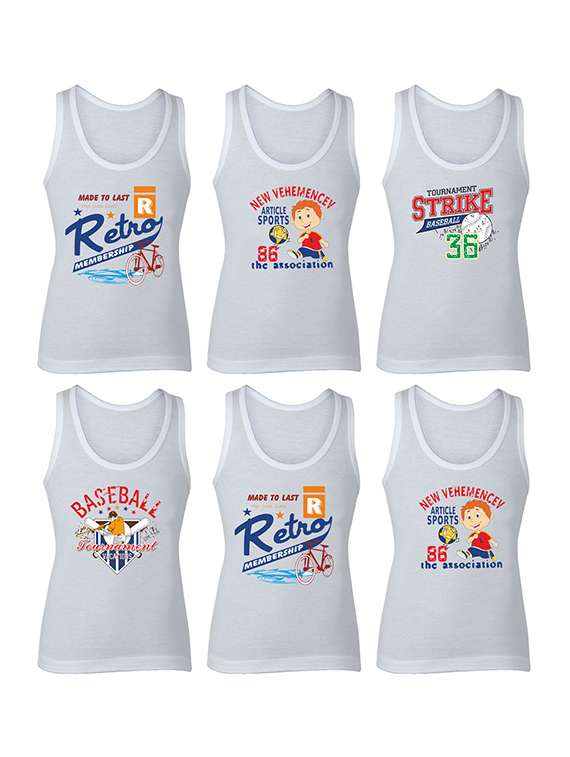 set of 6 white cotton vests