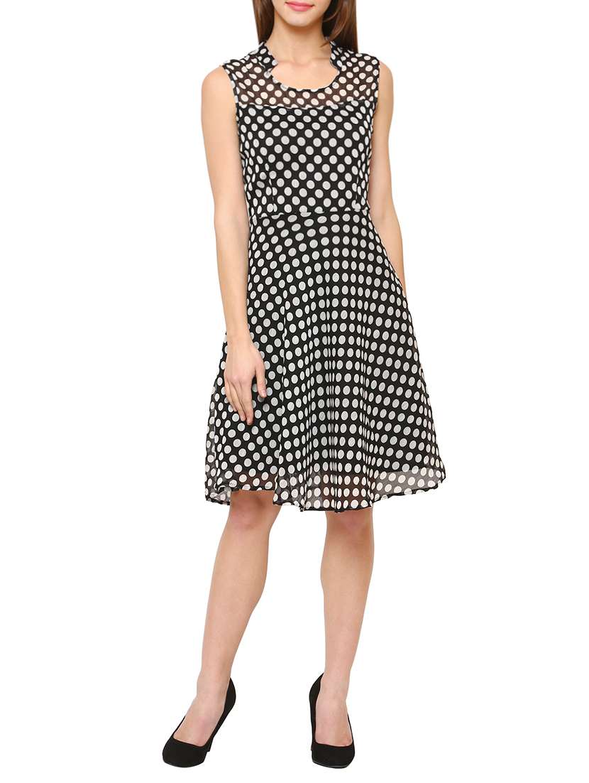 black printed fit and flare dress