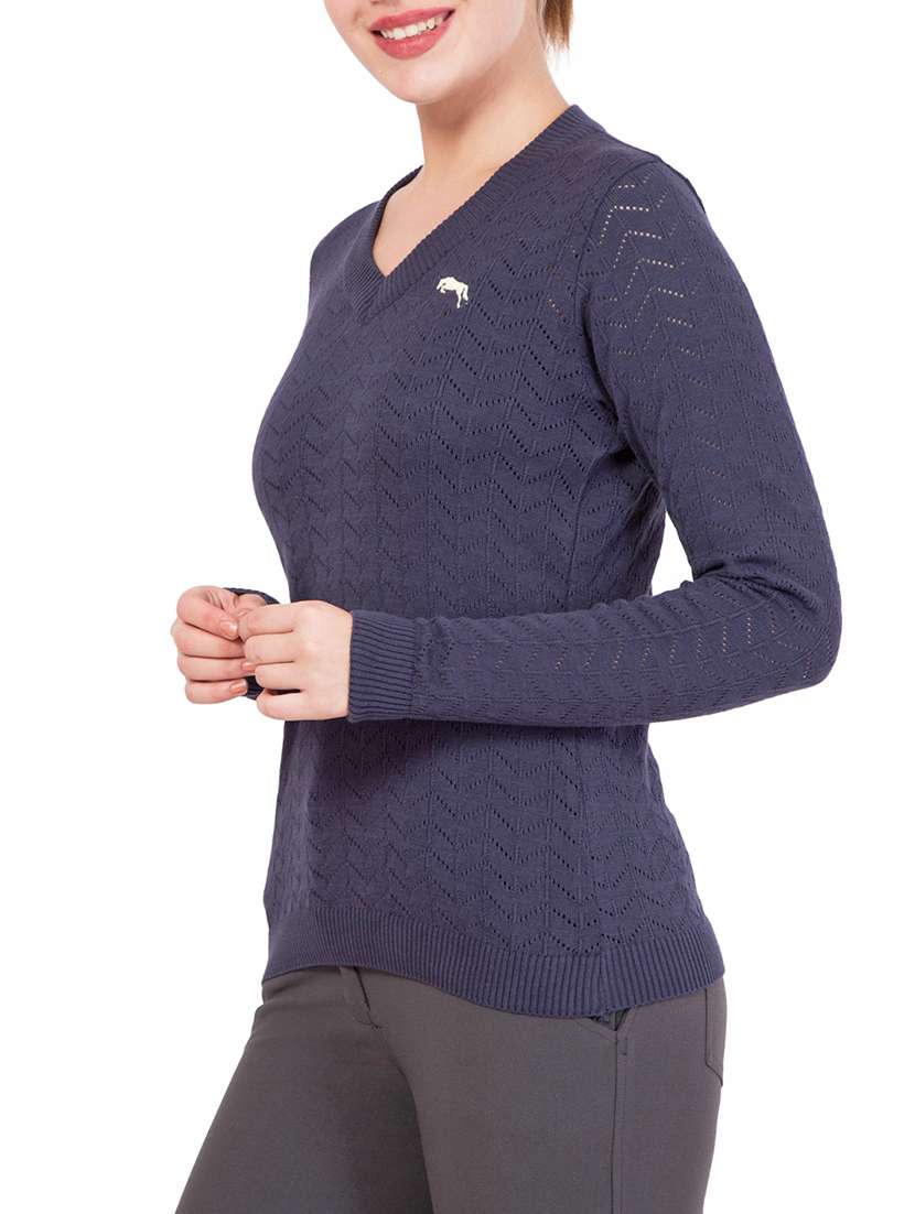 navy blue cotton v neck pullover - 14415730 - Standard Image - 1
