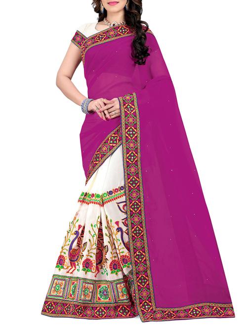 women's animal print purple colored saree with blouse - 14416381 - Standard Image - 0