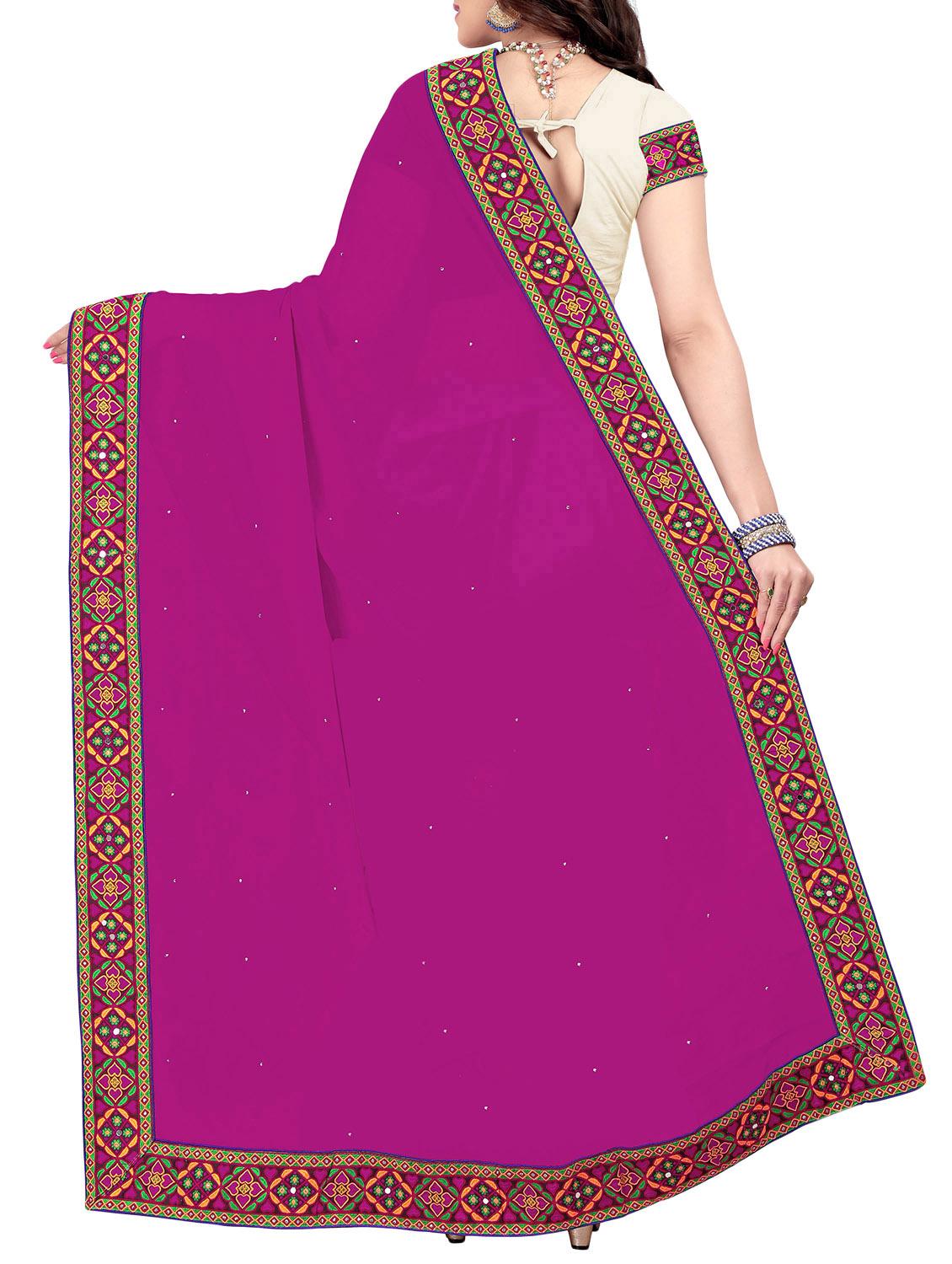 women's animal print purple colored saree with blouse - 14416381 - Standard Image - 1