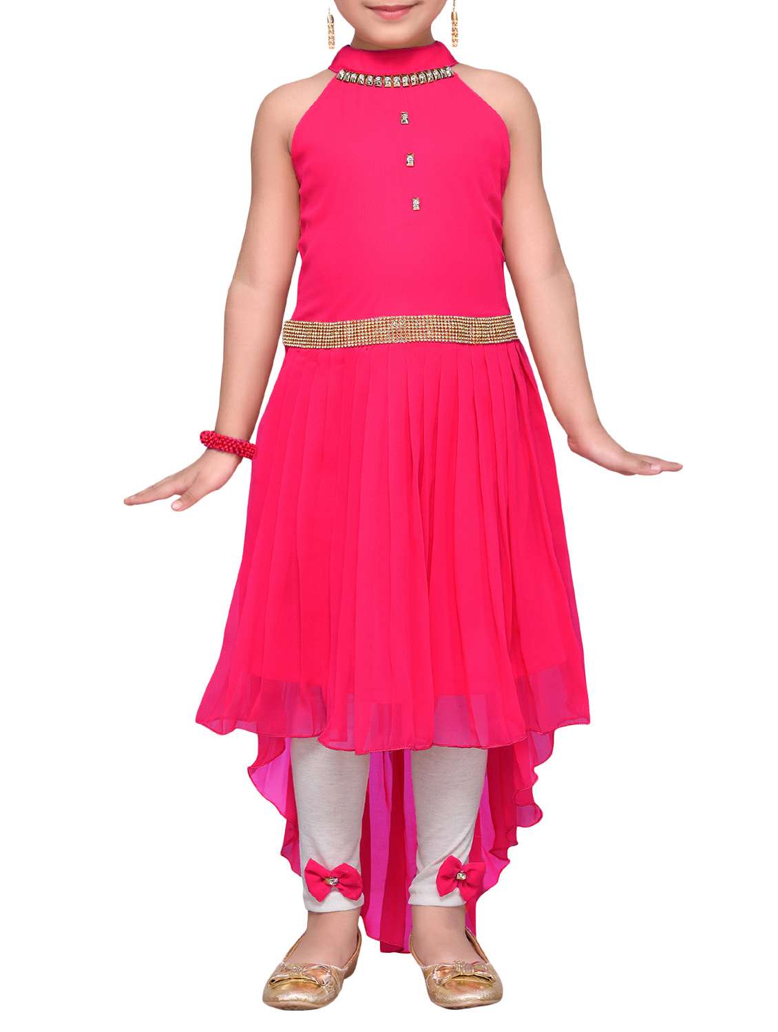 pink georgette tunic set