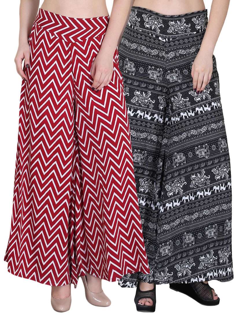 set of 2 multi colored crepe palazzo