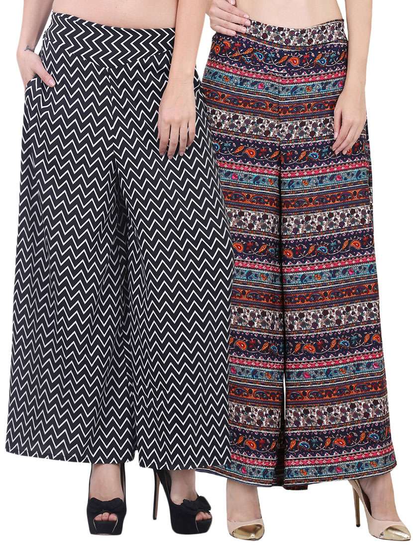 set of 2 printed crepe palazzo