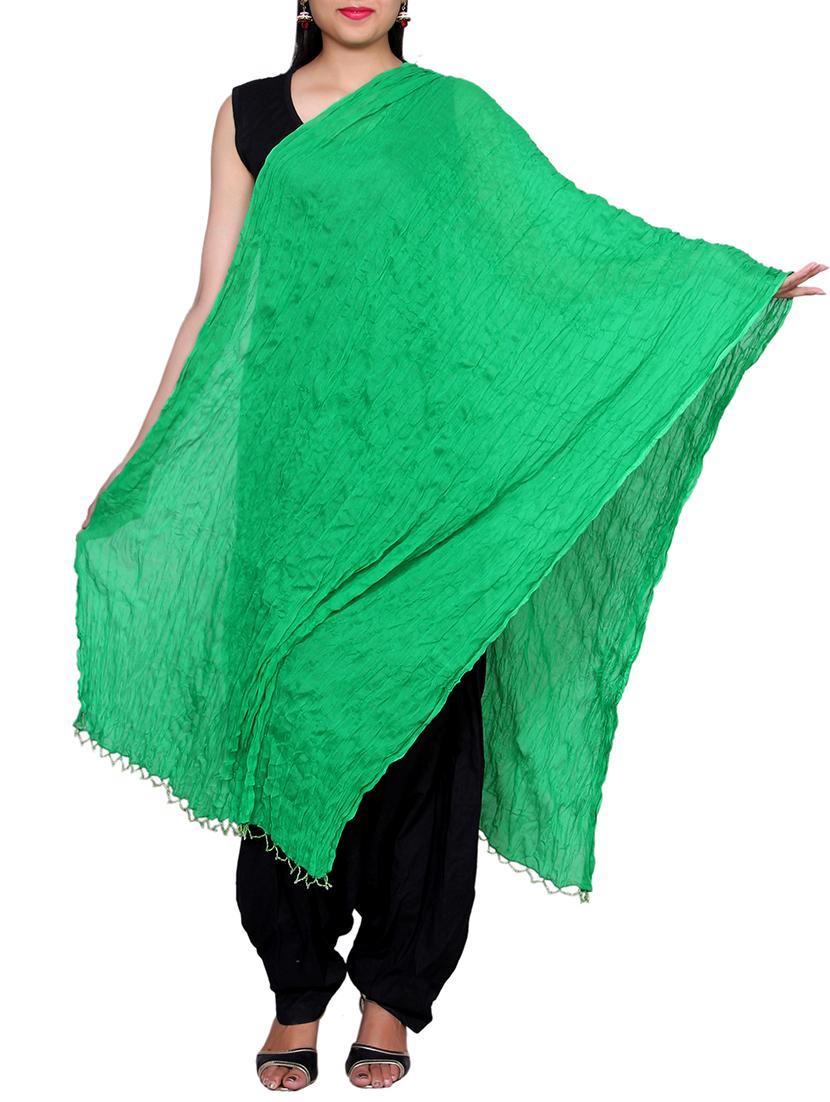 Green Chiffon Plain Dupatta - By