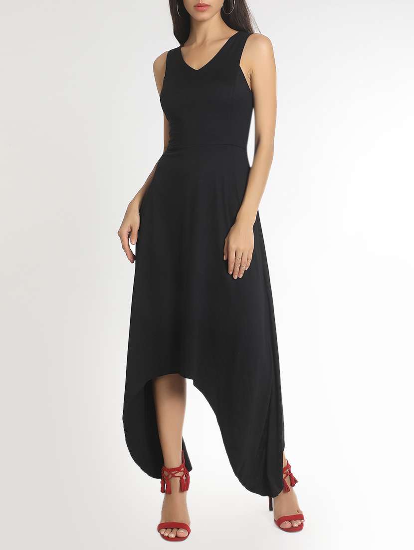 black polyester asymmetric dress