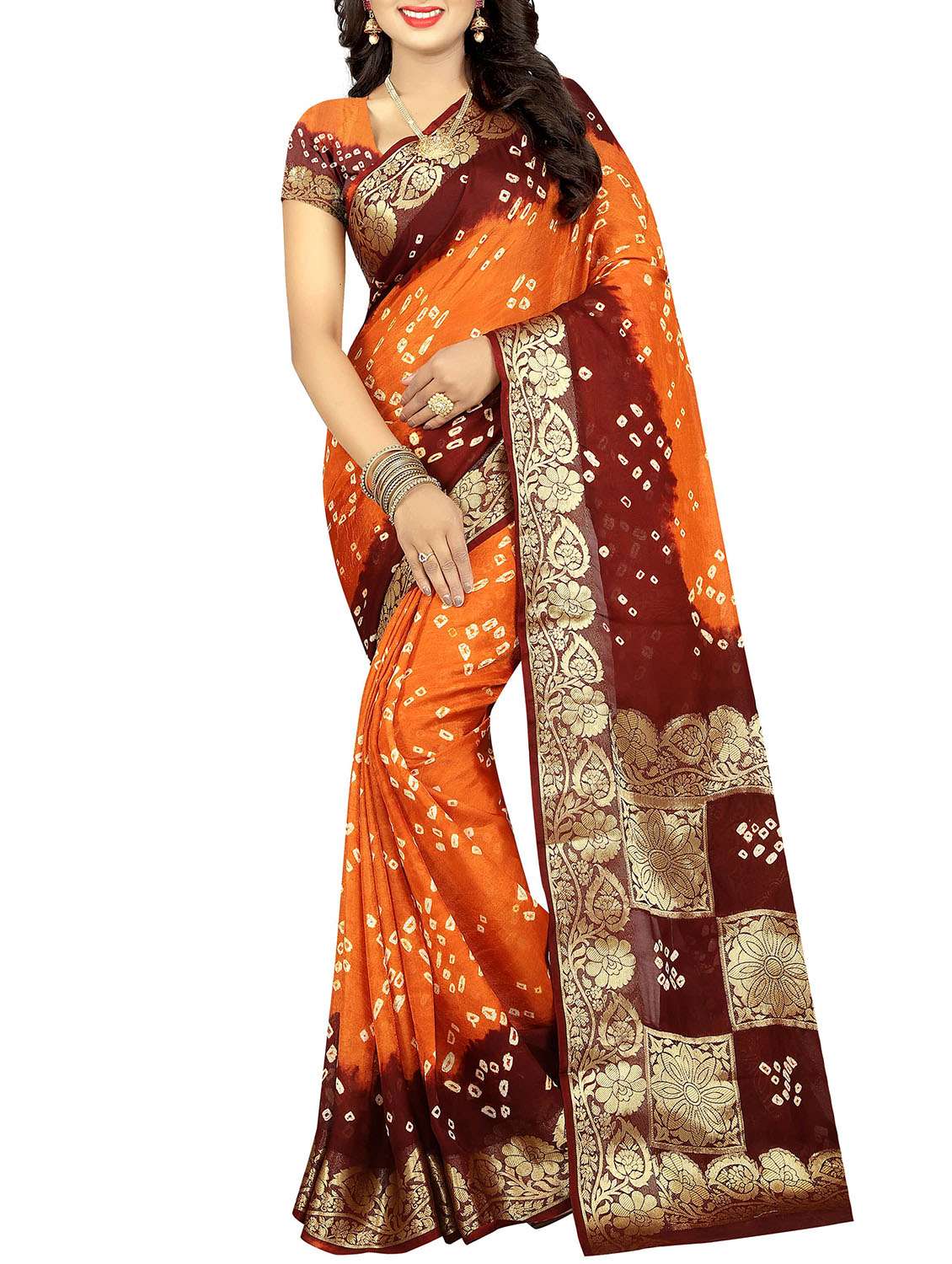 multi colored art silk bandhani saree with blouse
