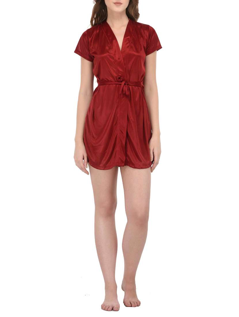 maroon solid nightwear set