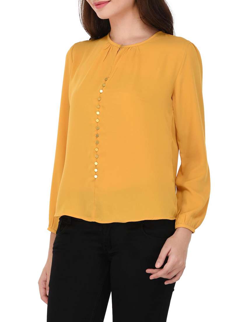 yellow cotton solid tunic - 14420934 -  Standard Image - 1