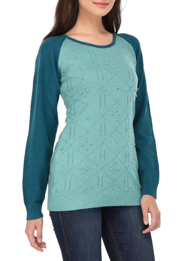 blue woollen pearl embellished pullover - 14422132 - Standard Image - 1