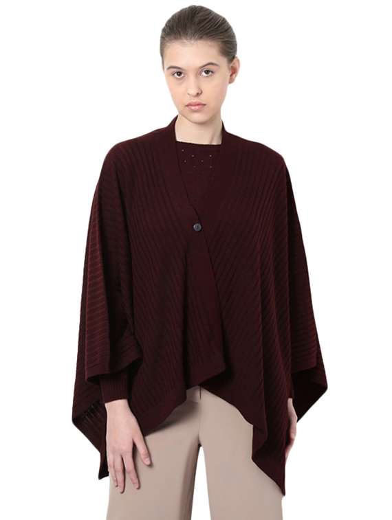 maroon asymmetrical knitted pullover
