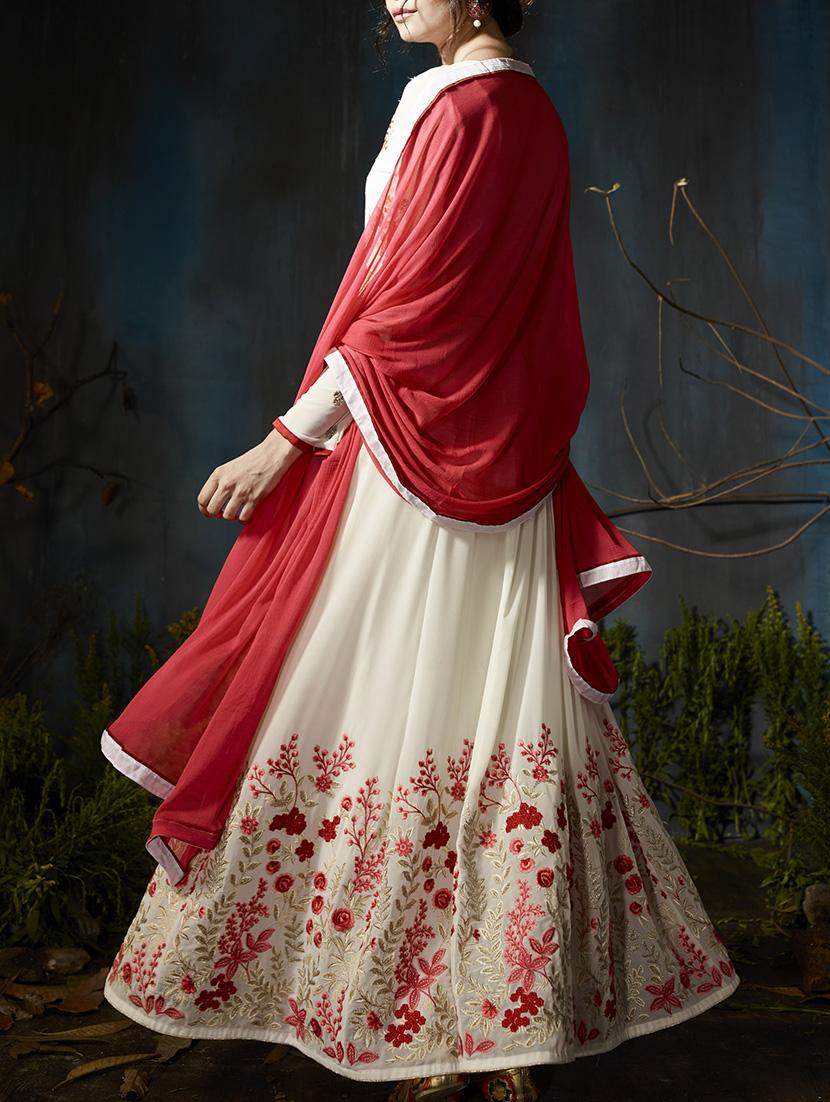 white georgette semistitched suit - 14427696 -  Standard Image - 1
