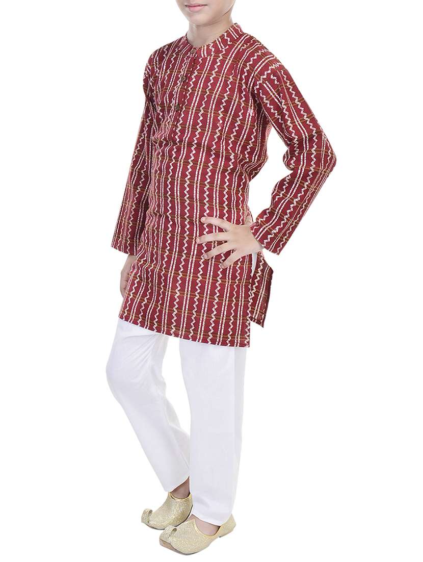 red and white cotton kurta set - 14428925 -  Standard Image - 1