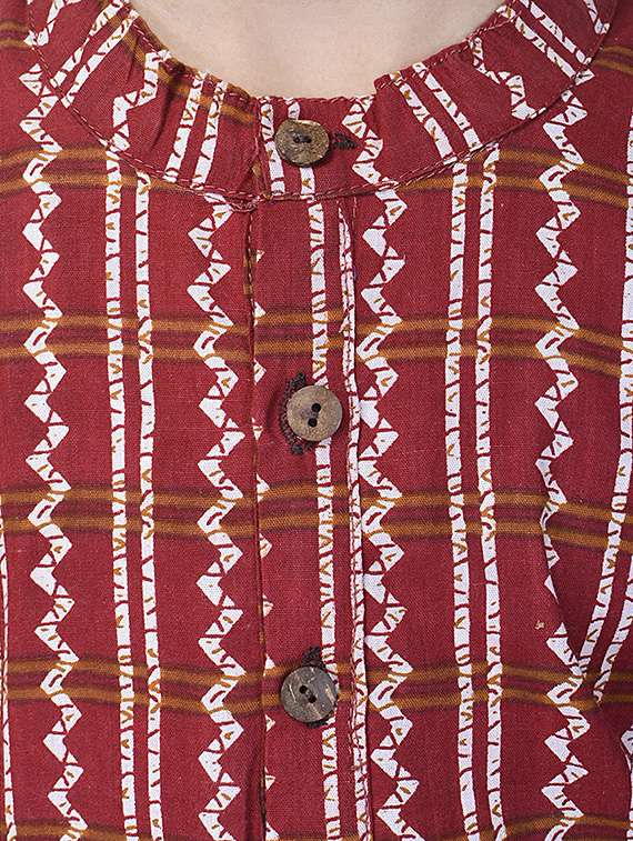 red and white cotton kurta set - 14428925 -  Standard Image - 4