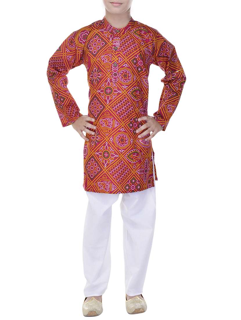 red and white cotton kurta set