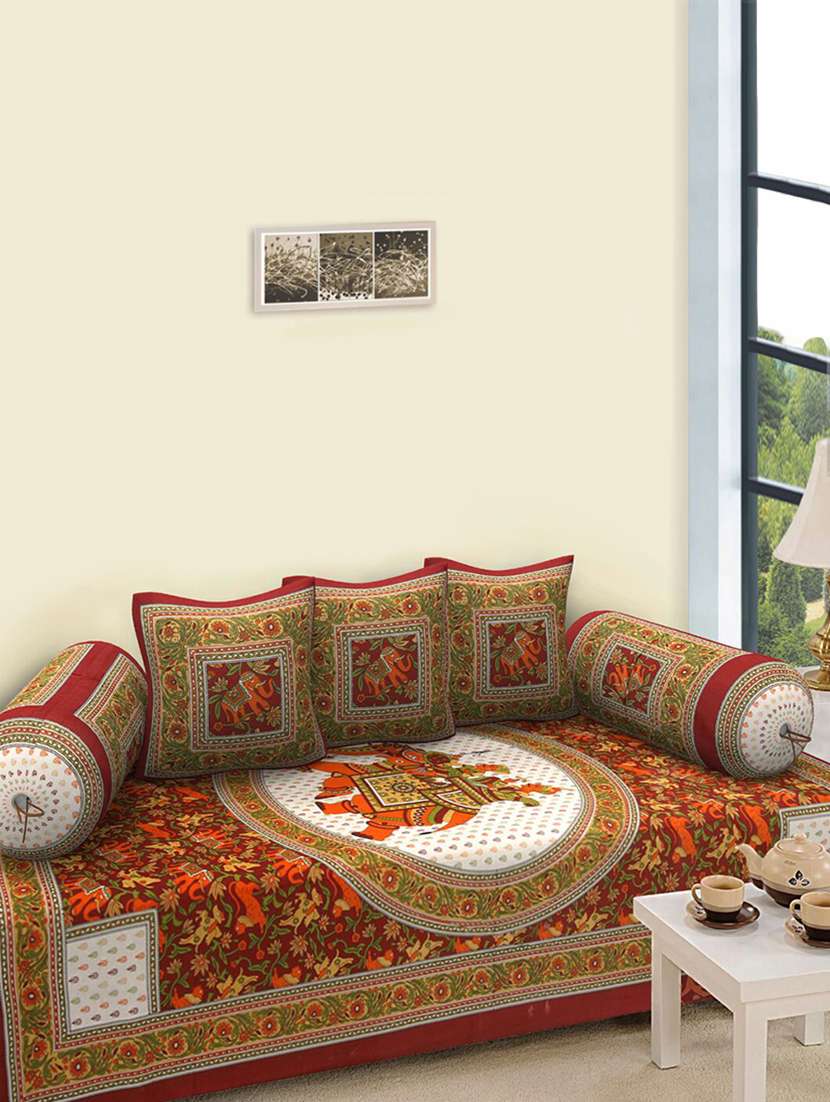 cotton rajasthani printed 6 pieces diwan set