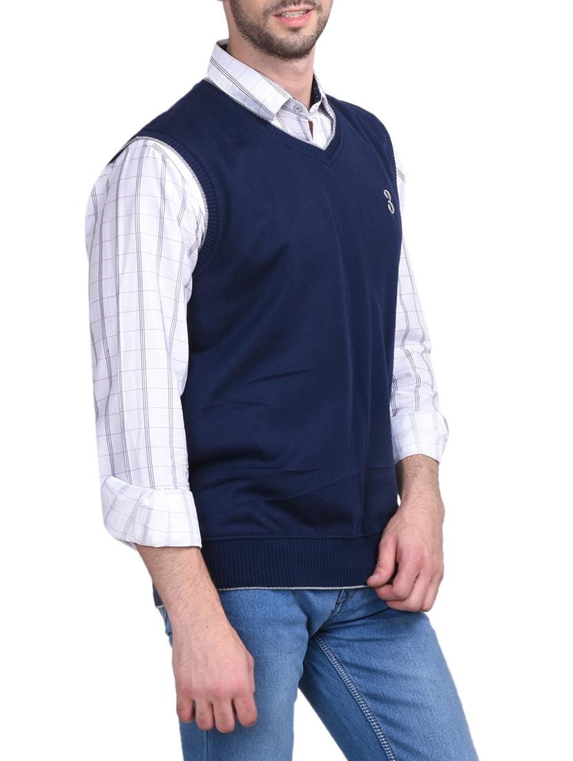 navy blue solid pullover - 14432401 - Standard Image - 1