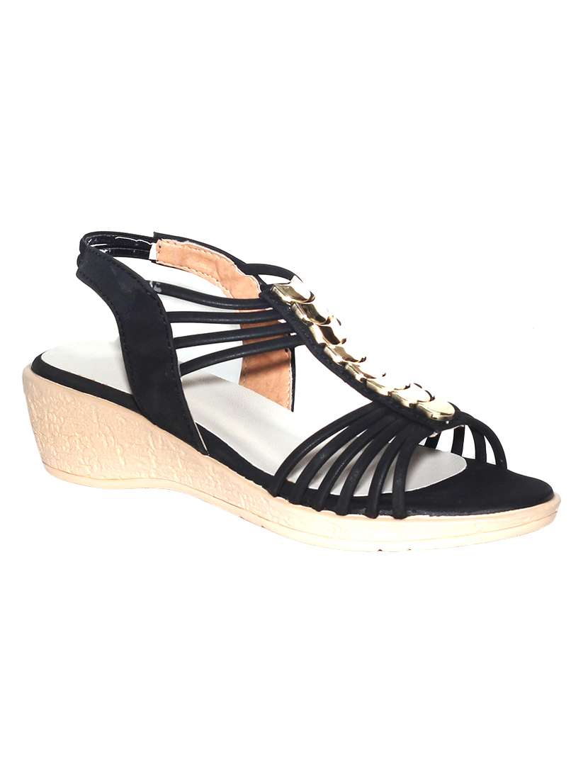 black leatherette wedges