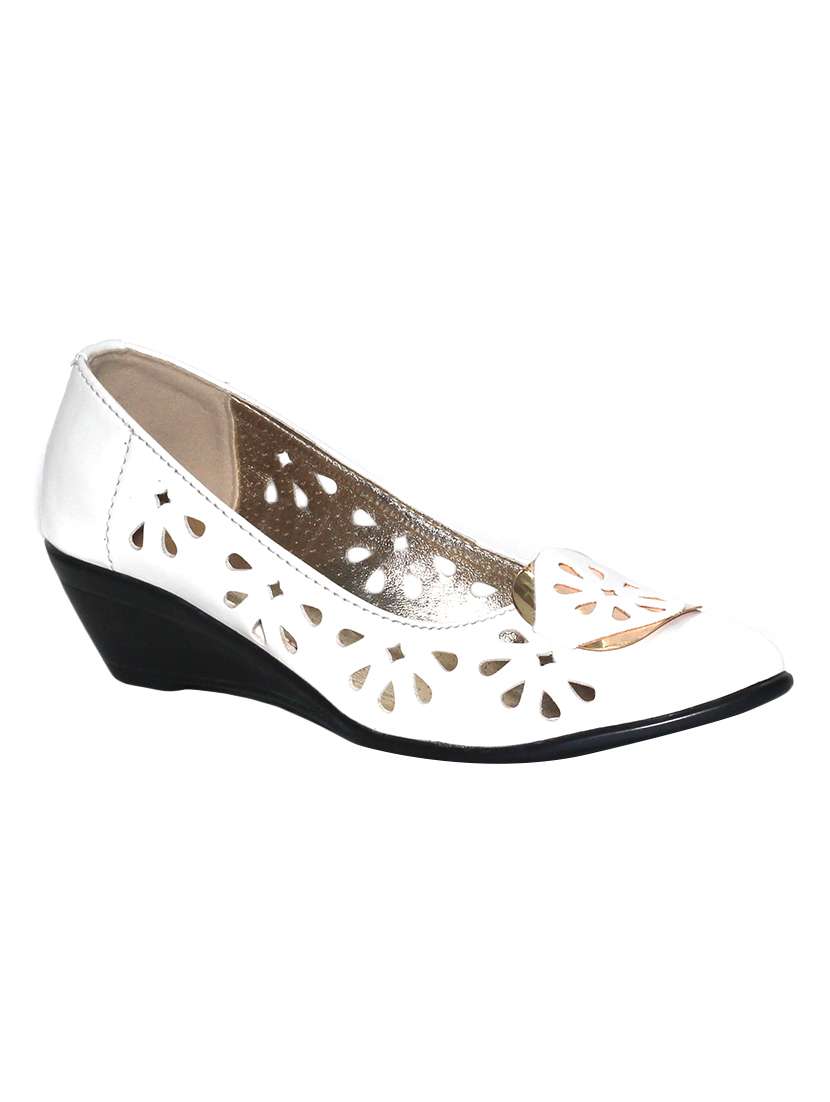 white leatherette wedges