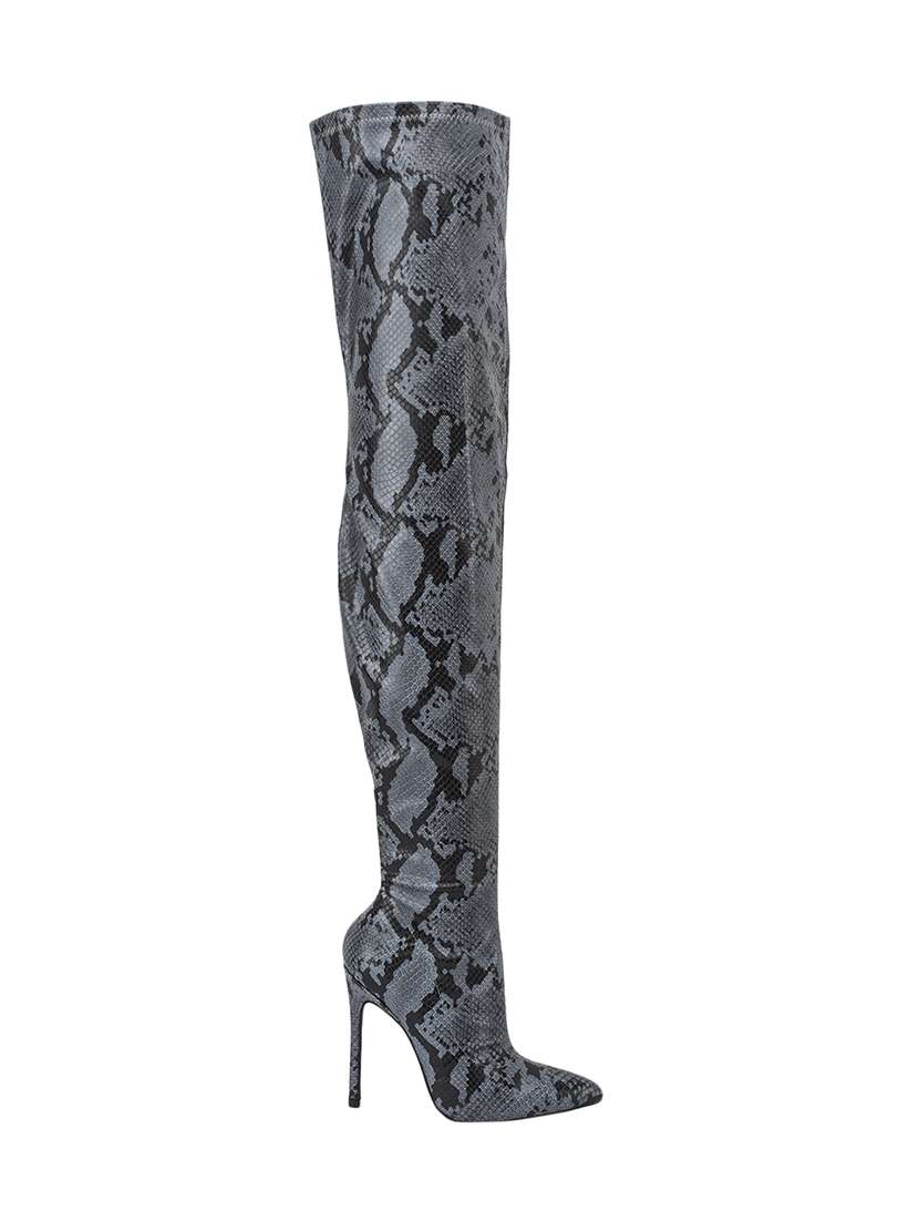 grey synthetic knee length boot - 14434798 -  Standard Image - 1