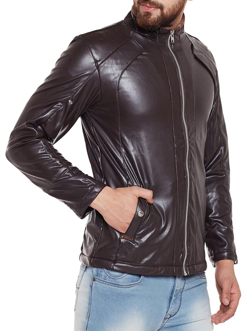 brown leatherette biker jacket - 14436815 -  Standard Image - 1