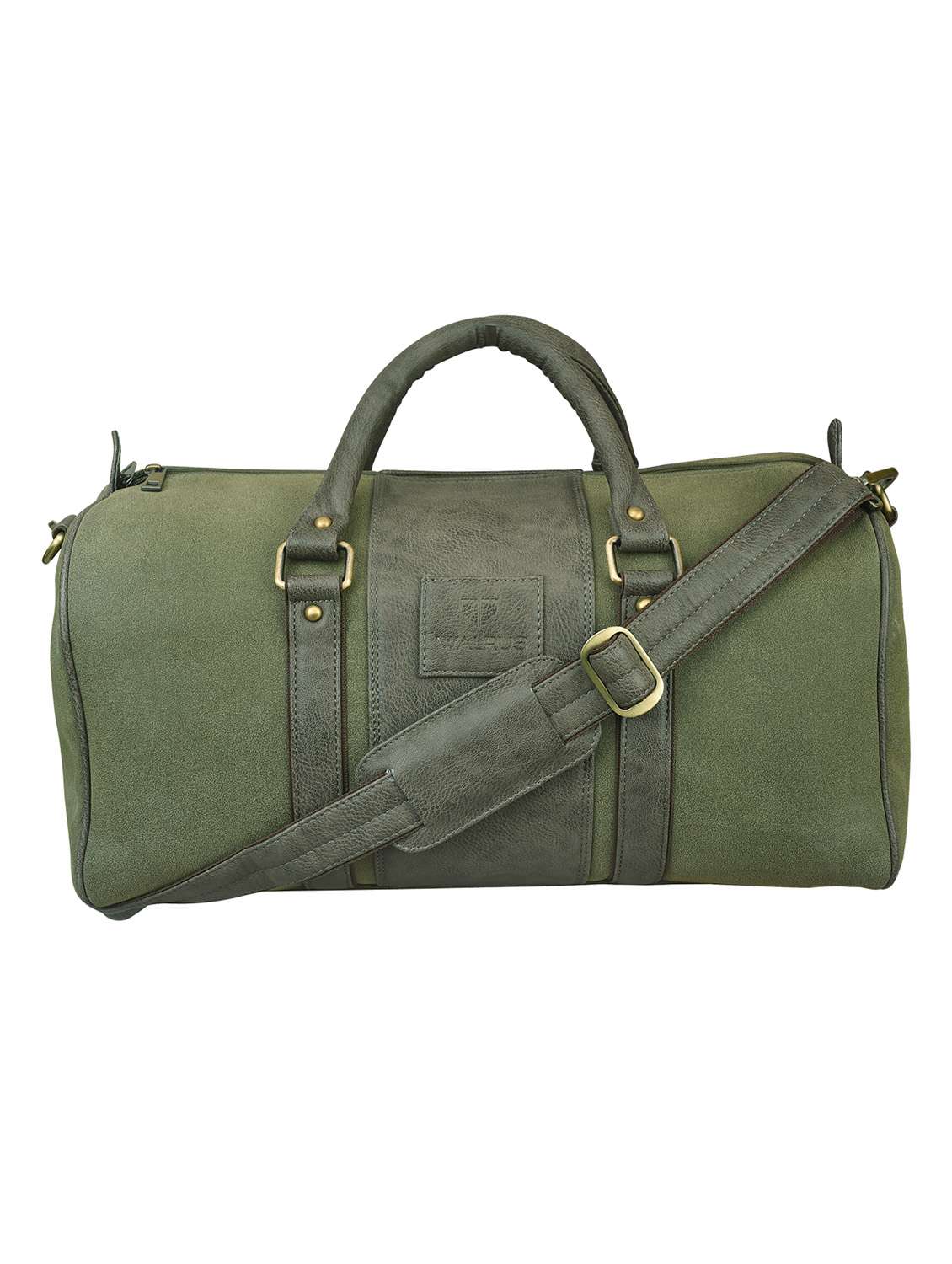 green leatherette dufflebag