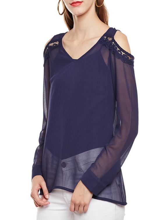 lace detail cold shoulder top - 14438486 -  Standard Image - 1