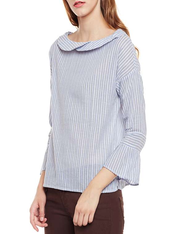 lace insert striped bell sleeved top - 14438499 -  Standard Image - 1