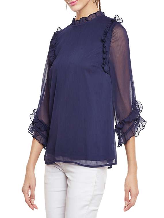 frilled sheer sleeved top - 14438505 -  Standard Image - 1