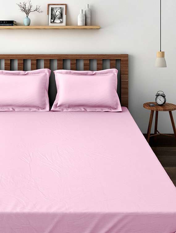 plain cotton queen size 280 gsm double bed sheet with 2 pillow covers - 14444342 - Standard Image - 1