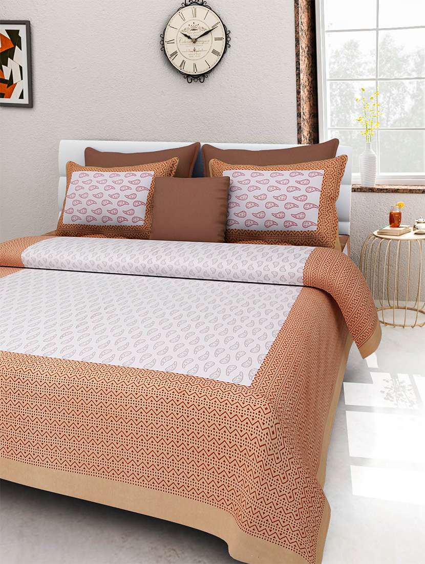 pure cotton rajasthani traditional double bed sheet  with 2 pillow covers