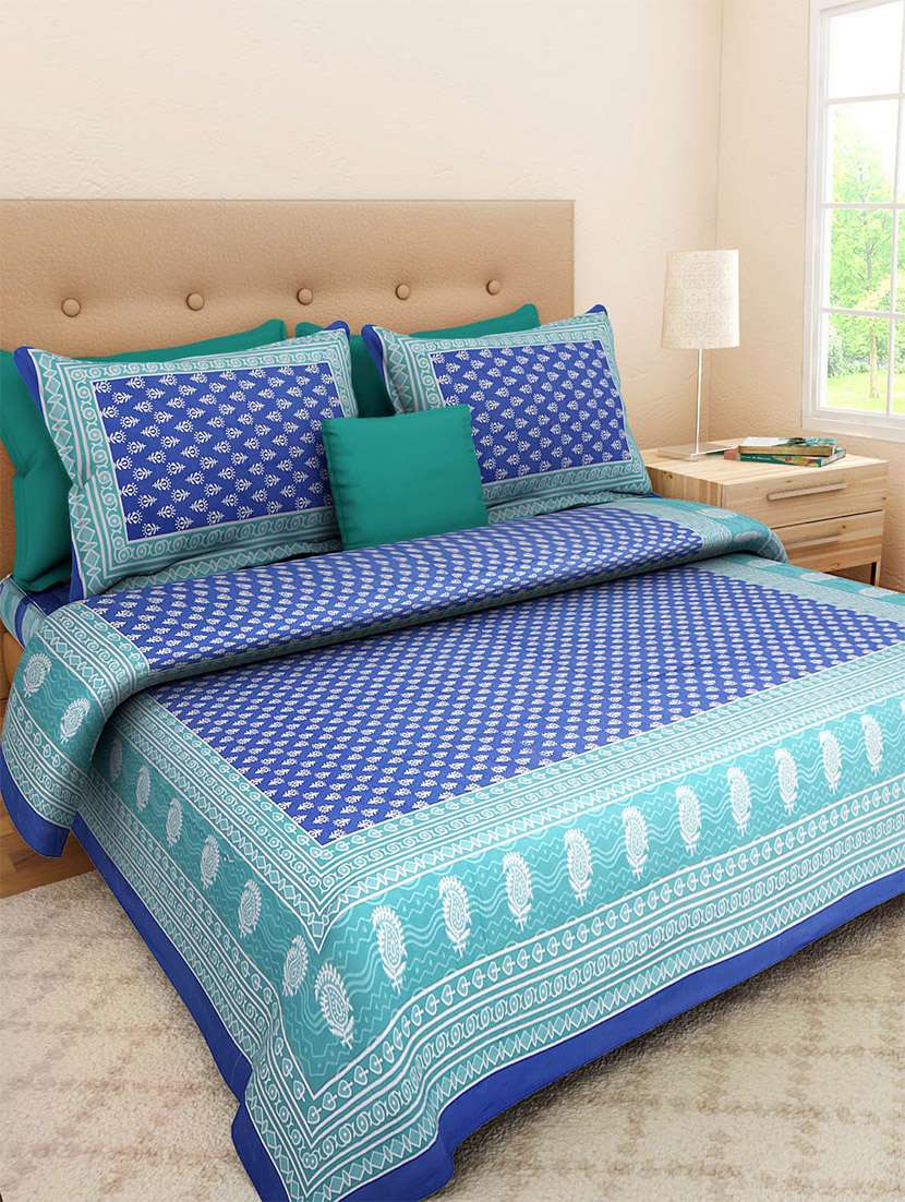 pure cotton rajasthani traditional double bed sheet  with 2 pillow covers