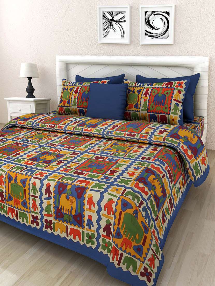 pure cotton rajasthani traditional double bed sheet  with 2 pillow covers