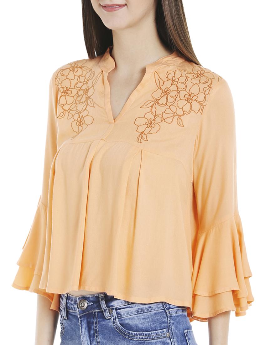 orange colored ruffle top - 14446698 - Standard Image - 1