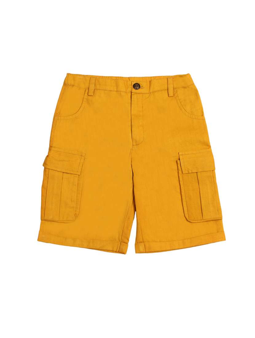 yellow cotton cargo shorts