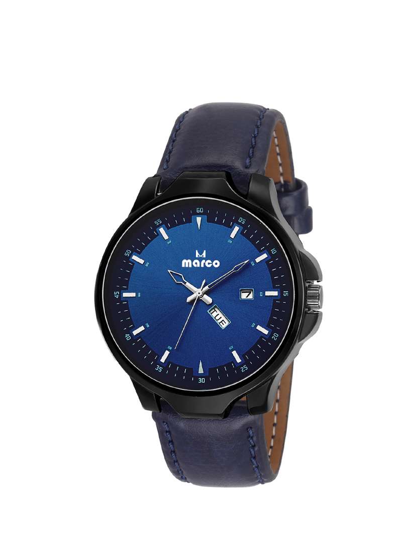 marco blue dial blue strap mens day n date watch