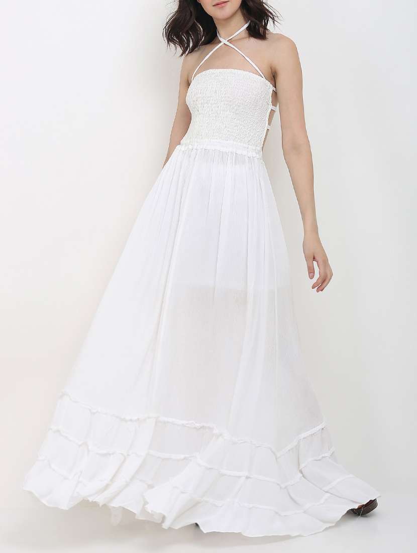 white cotton backless dress