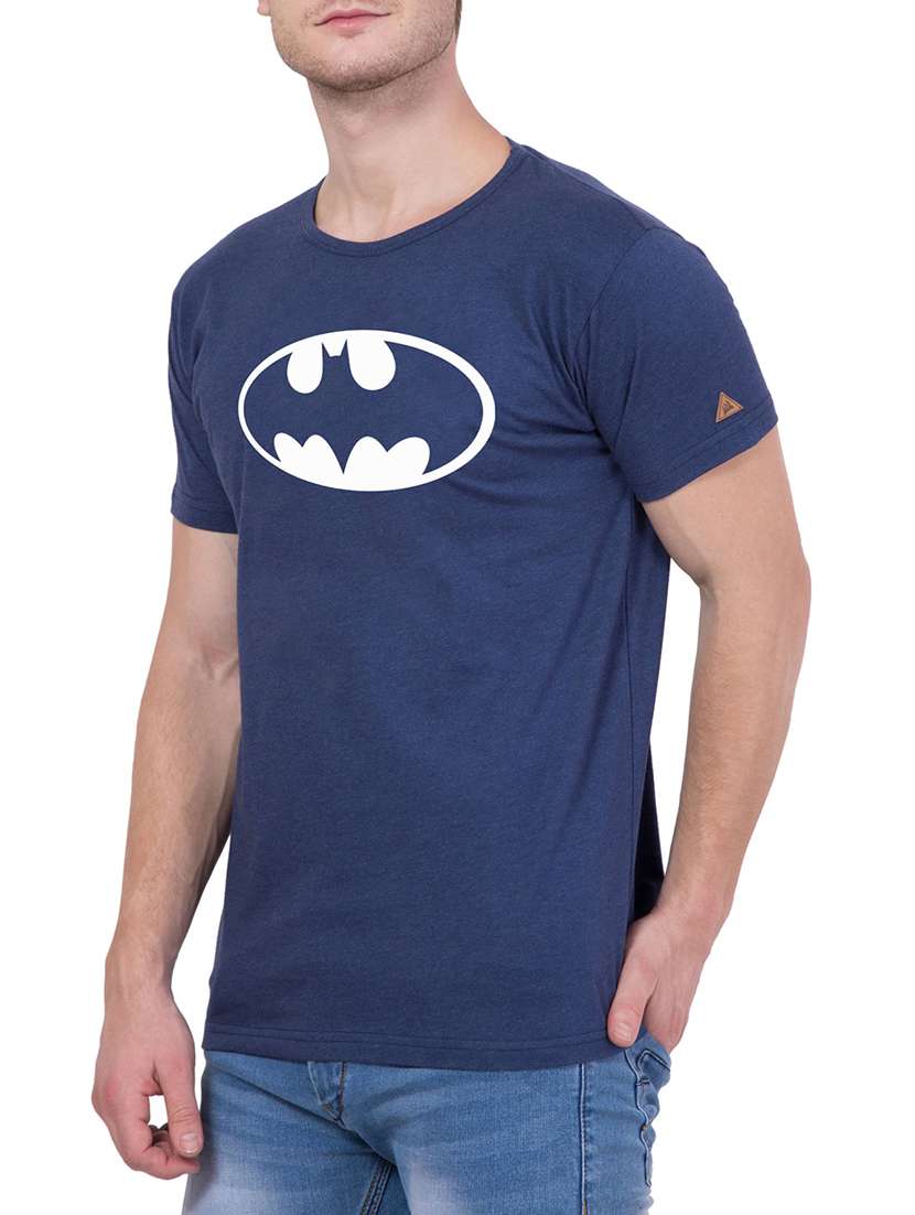 navy blue cotton chest print tshirt - 14455672 -  Standard Image - 1