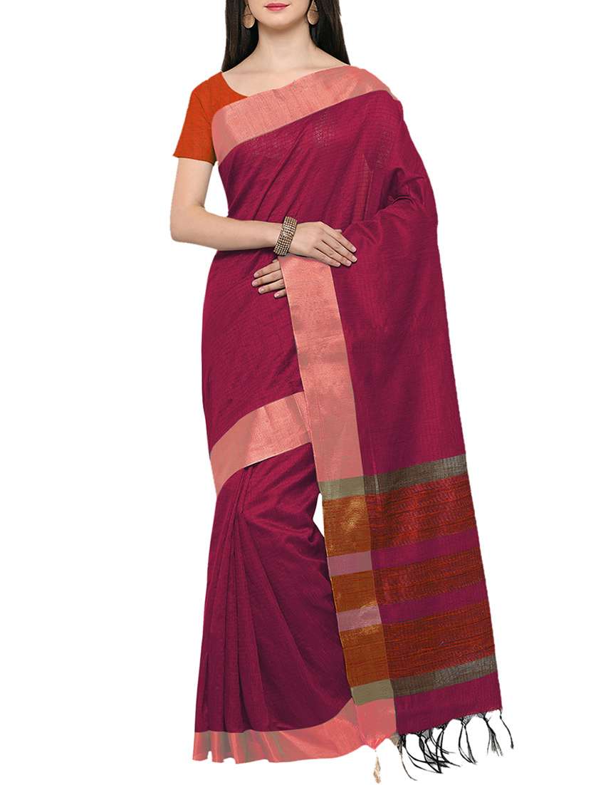 magenta art silk bordered saree with blouse