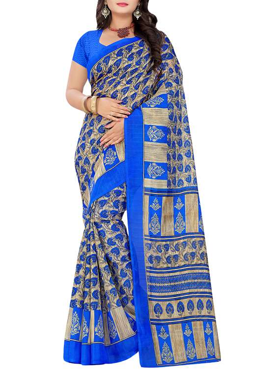 blue art silk bhagalpuri saree with blouse