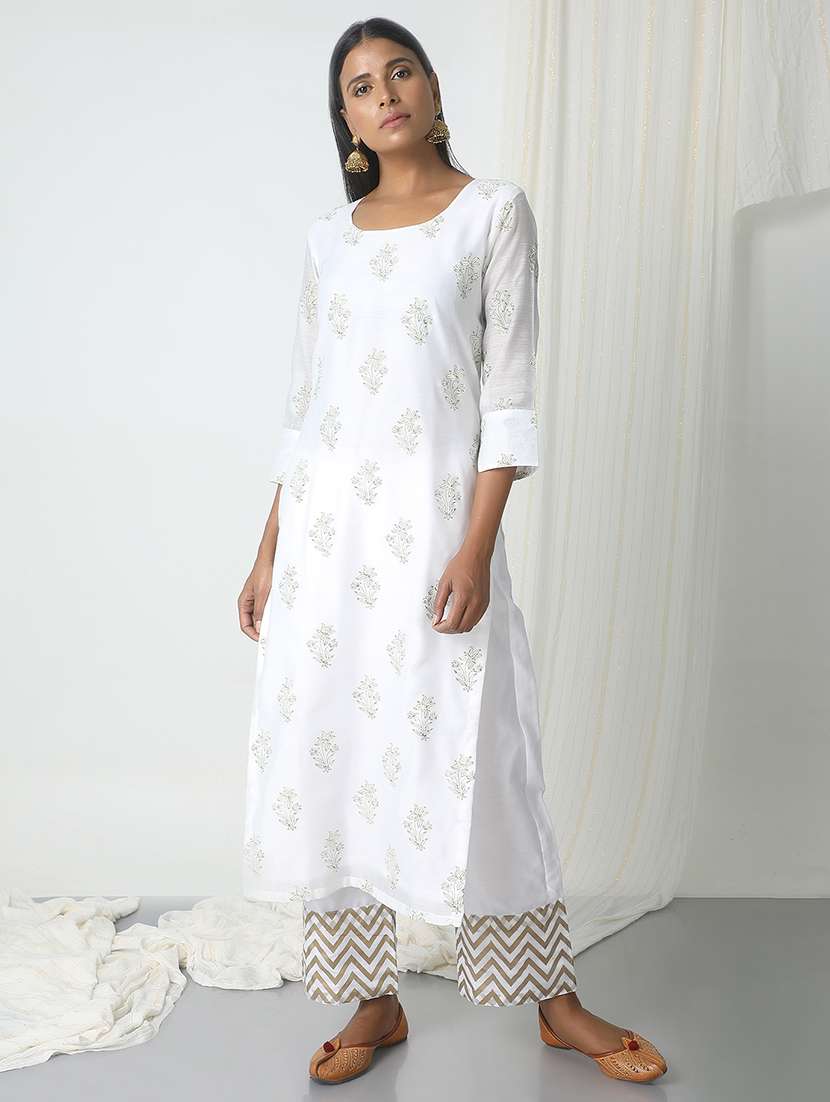 TrueBrowns white chanderi straight kurta