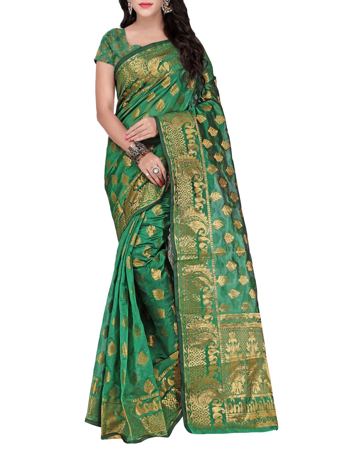 green silk banarasi saree with blouse