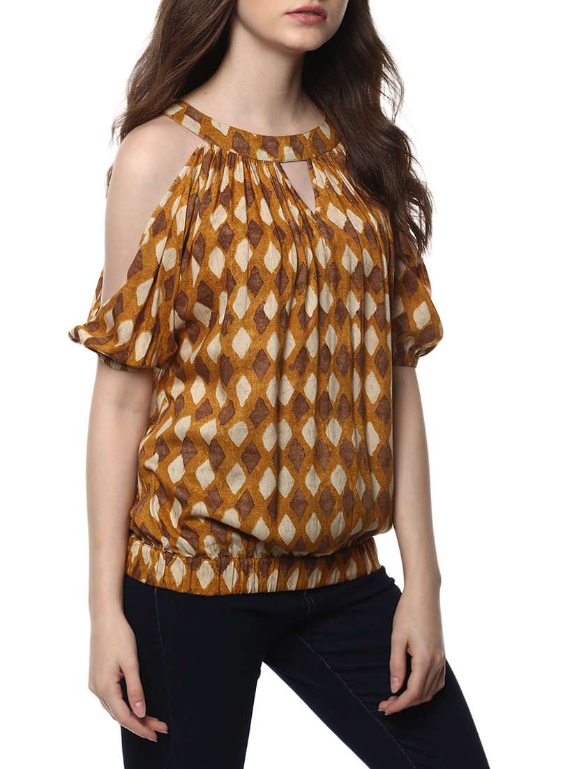 yellow printed blouson top - 14470280 - Standard Image - 1