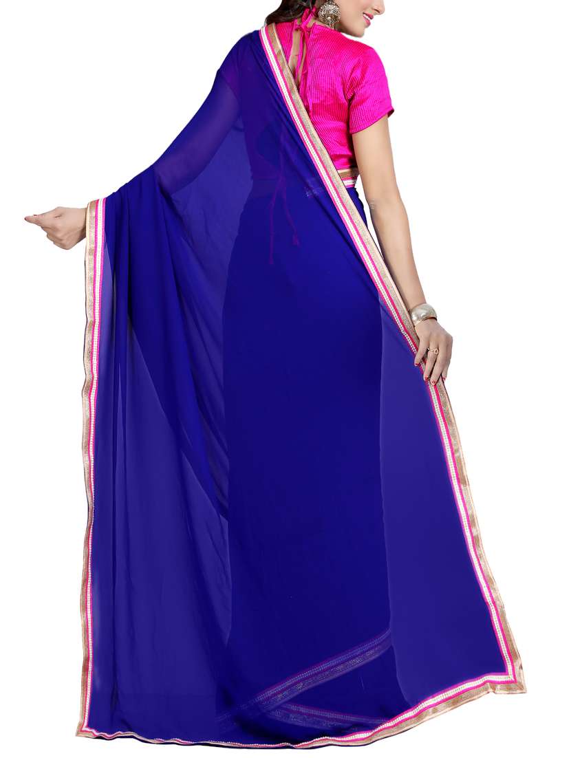 women's bordered royal blue colored saree with blouse - 14473504 -  Standard Image - 1