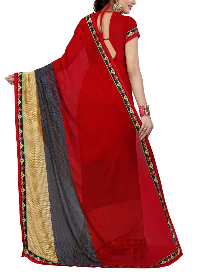 red georgette printed saree with blouse - 14473687 -  Standard Image - 1