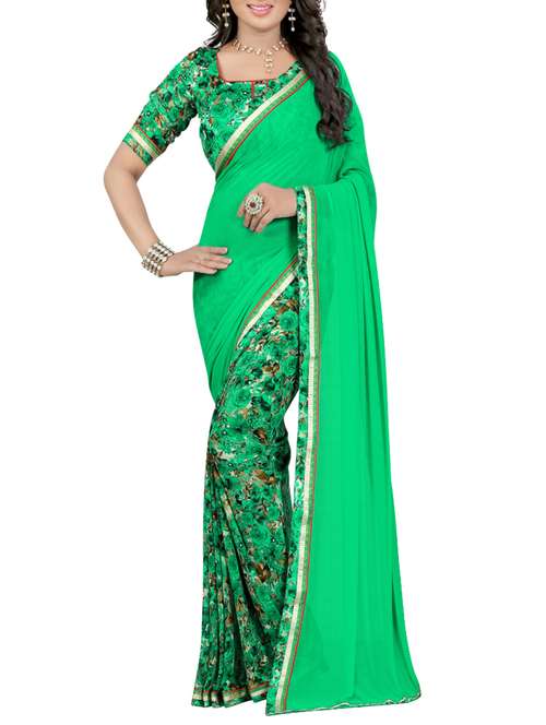 women's floral green colored saree with blouse - 14473688 - Standard Image - 0