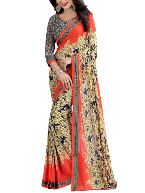 women's printed beige colored saree with blouse - 14473697 -  Standard Image - 0