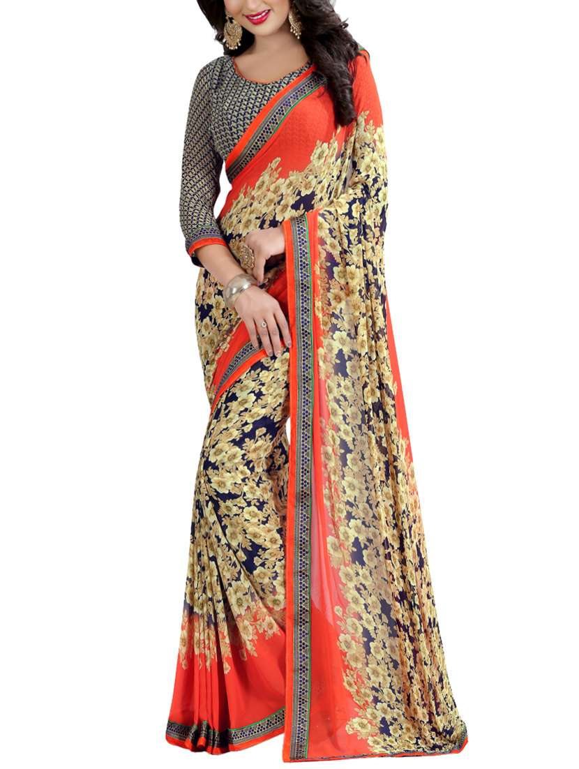 women's printed beige colored saree with blouse - 14473697 -  Zoom Image - 0