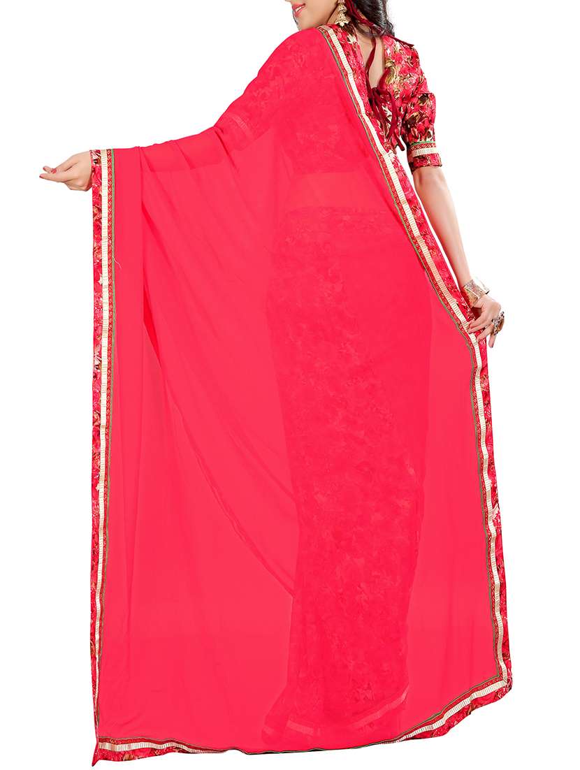 pink georgette printed saree with blouse - 14473701 -  Standard Image - 1