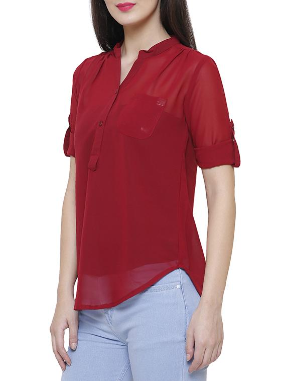 maroon georgette casual top - 14477801 -  Standard Image - 1